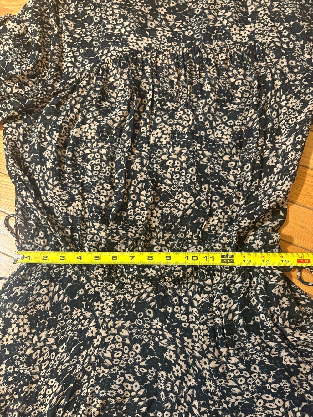 Mini Floral Drop-Waist Dress in Black and Cream - Picture 14 of 15
